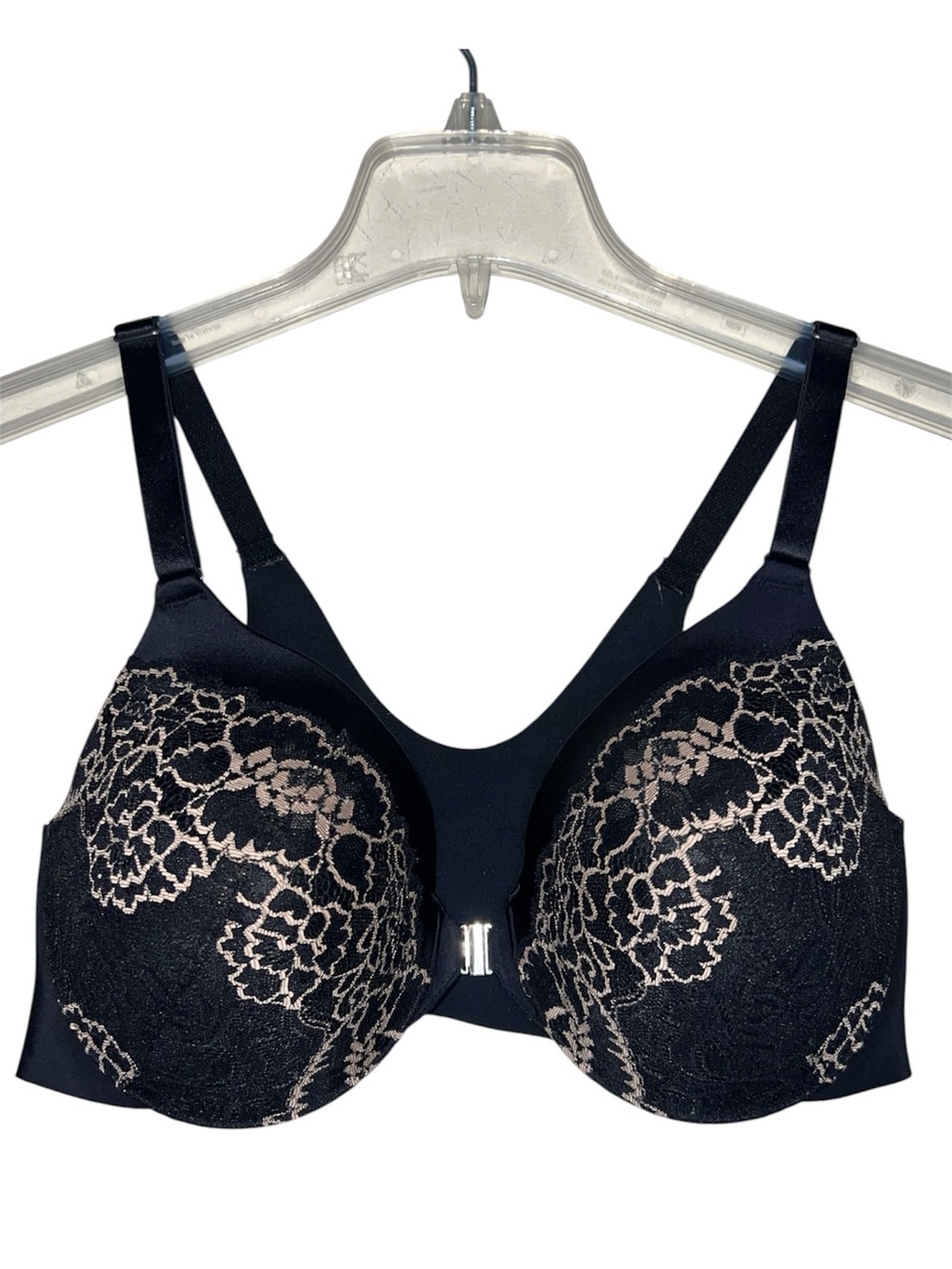 Soma Vanishing Back Front Close Lace Trim Black Bra Size 38D